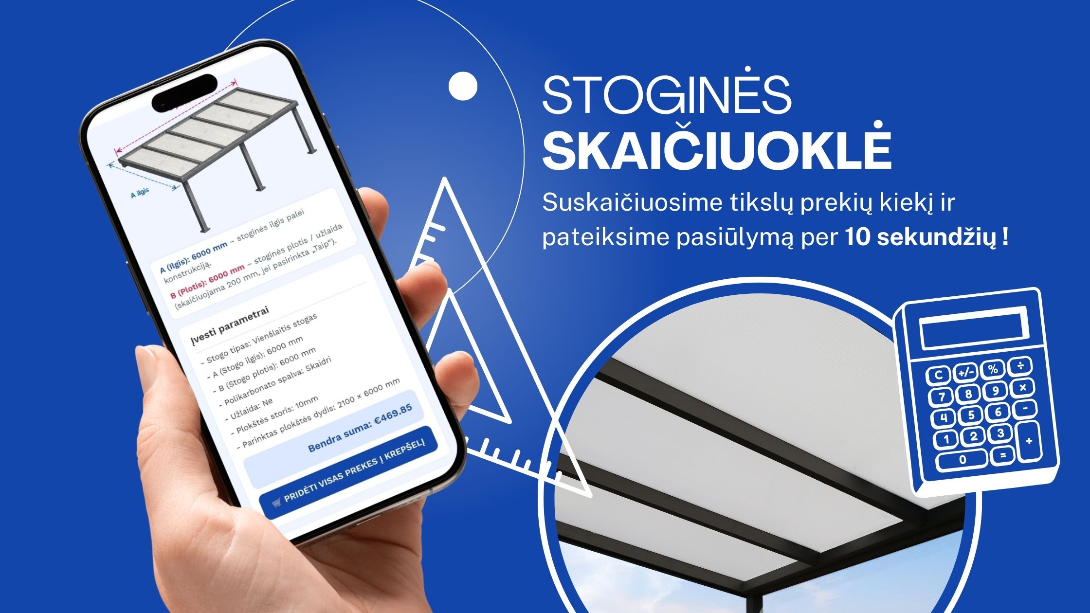 polikarbonato stogines skaiciuokle